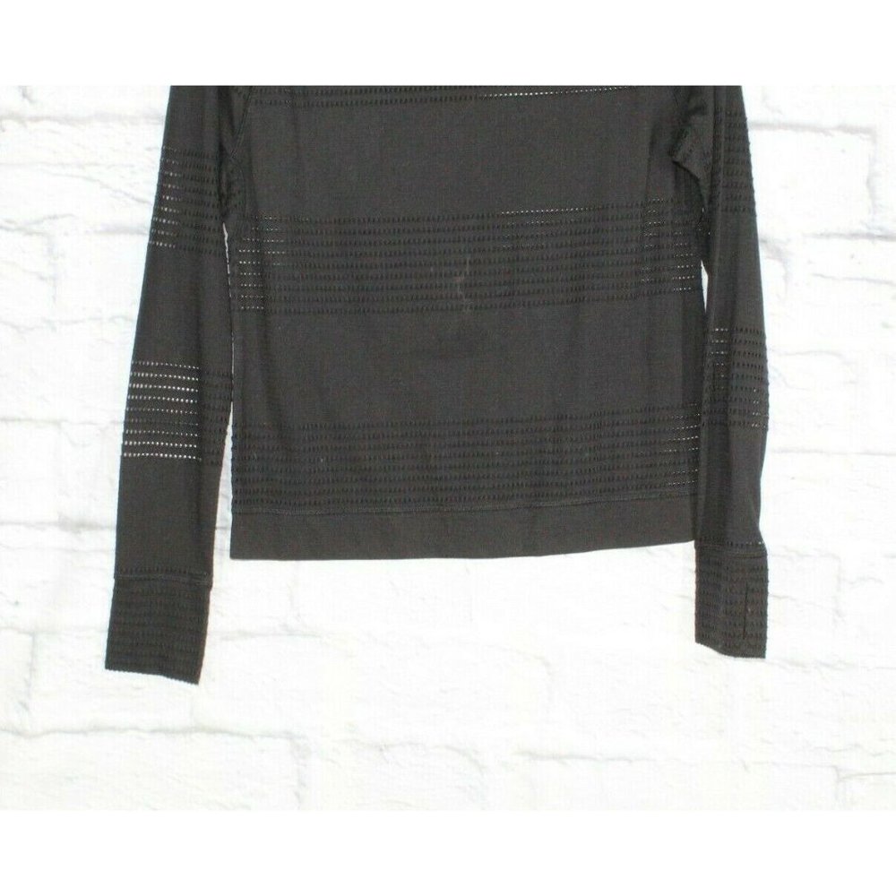 ATHLETA Black Eyelet Crewneck 3/4 Sleeves Blouse Size M - Picture 7 of 8